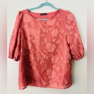 Coral floral sheer quarter length sleeve Blouse
